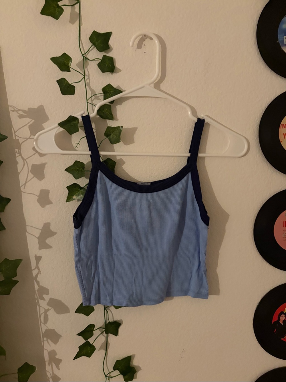 Tilly's Light Blue Ribbed Cami with Navy Trim